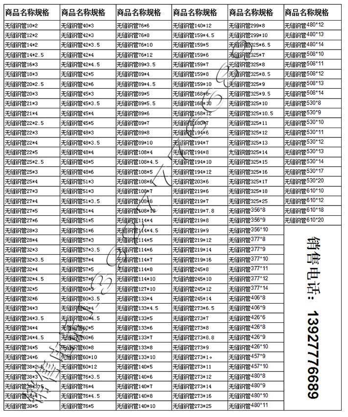 無縫管規(guī)格表 無縫管規(guī)格表